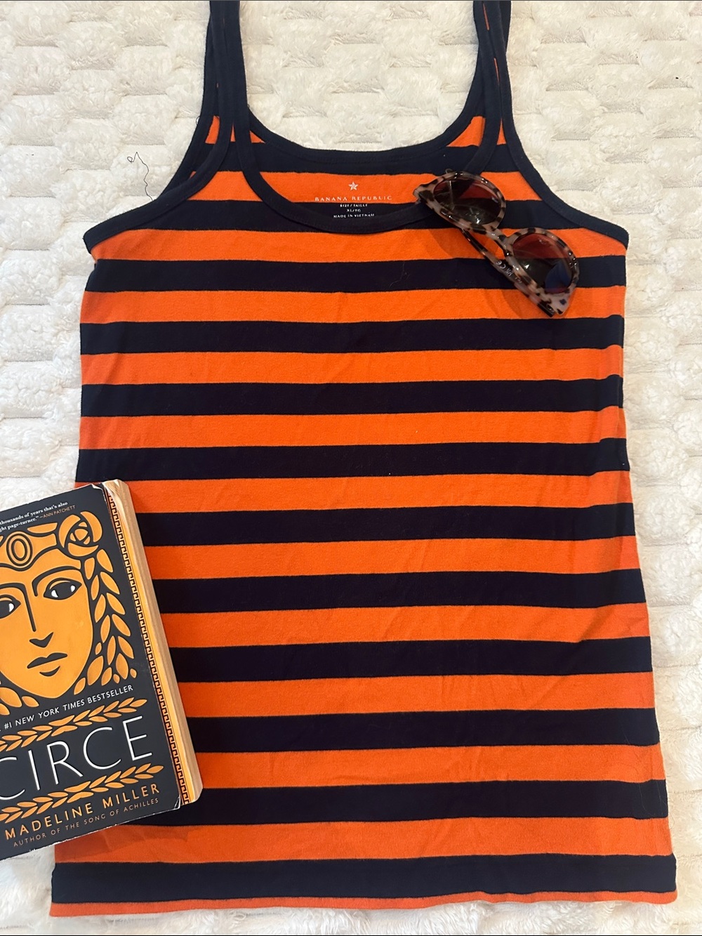 Banana Republic Orange & Navy Striped Tank